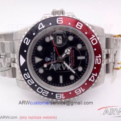 Perfect Replica Rolex GMT-Master 2 40MM Watch - 316L Steel Case Red & Black Ceramic Bezel Black Face